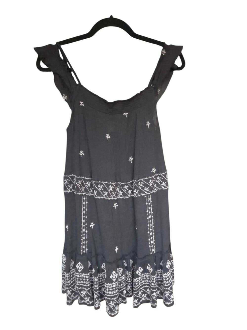 Free People Intimately Embroidered Flounce Mini Slip Dress Black White XS Boho